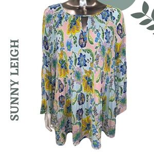 Sunny Leigh Floral Tunic Top | Bright Boho Print | Lightweight Flow | Blue Pink